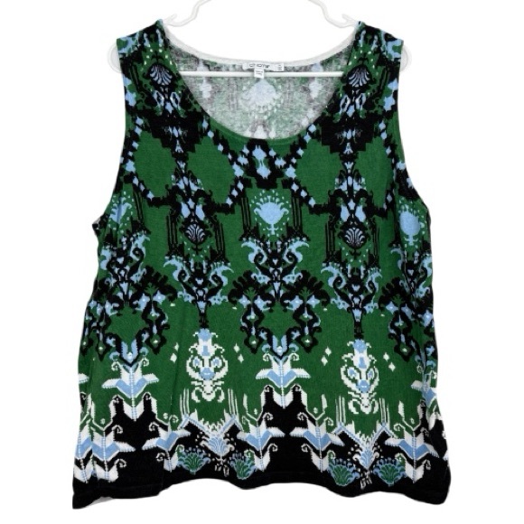 Chico's Tops - Chico's Linen/Cotton Green Patterned Sleeveless Top Size 4 (XXL)